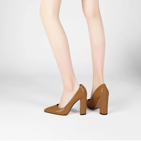 Women Chunky High Heel Pumps Pointed Closed Toe Sandals 4” Block Heel Slip On