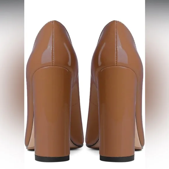 Women Chunky High Heel Pumps Pointed Closed Toe Sandals 4” Block Heel Slip On