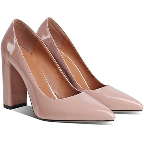 Women Chunky High Heel Pumps Pointed Closed Toe Sandals 4” Block Heel Slip On