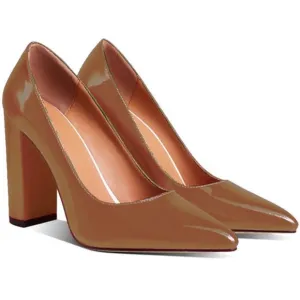 Women Chunky High Heel Pumps Pointed Closed Toe Sandals 4” Block Heel Slip On