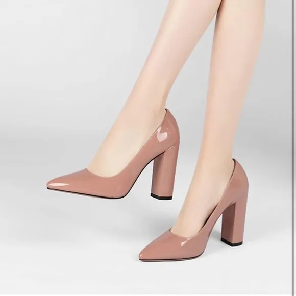 Women Chunky High Heel Pumps Pointed Closed Toe Sandals 4” Block Heel Slip On