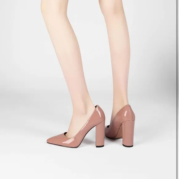 Women Chunky High Heel Pumps Pointed Closed Toe Sandals 4” Block Heel Slip On
