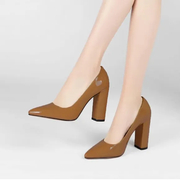Women Chunky High Heel Pumps Pointed Closed Toe Sandals 4” Block Heel Slip On