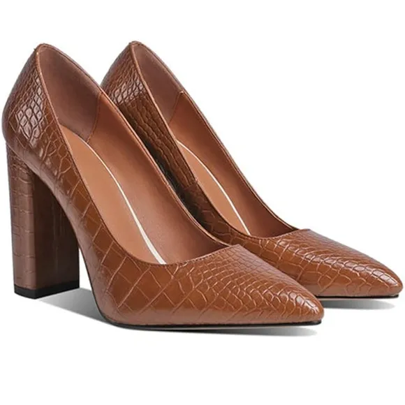 Women Chunky High Heel Pumps Pointed Toe Closed Sandals 4 Inch Block Heel