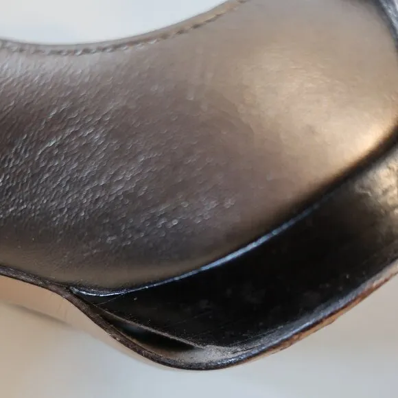 Women Gucci Gunmetal Nappa Sasso Horsebit Leather Peep Toe Platform Pumps 6