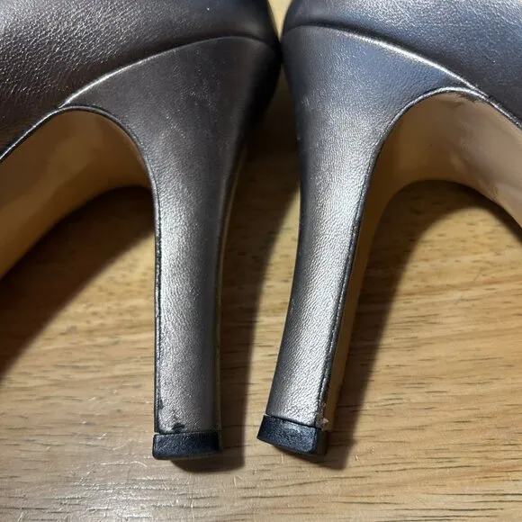 Women Gucci Gunmetal Nappa Sasso Horsebit Leather Peep Toe Platform Pumps 6