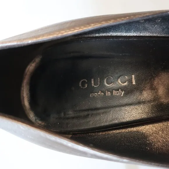Women Gucci Gunmetal Nappa Sasso Horsebit Leather Peep Toe Platform Pumps 6