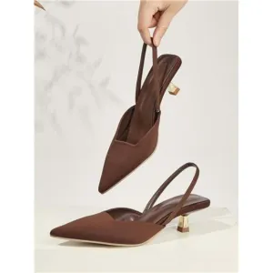 Women Plain Color Kitten Heel Shoes Fashionable Ankle-Strap Open Toe High Heels