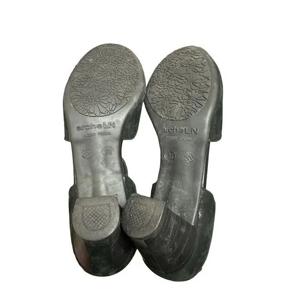Women's Arche Picto Wedge Heel Sandals Noir Black Suede Leather Size 38 (7.5)