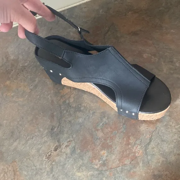 Women’s Black Slingback Wedge Sandals NWOT 9-9.5