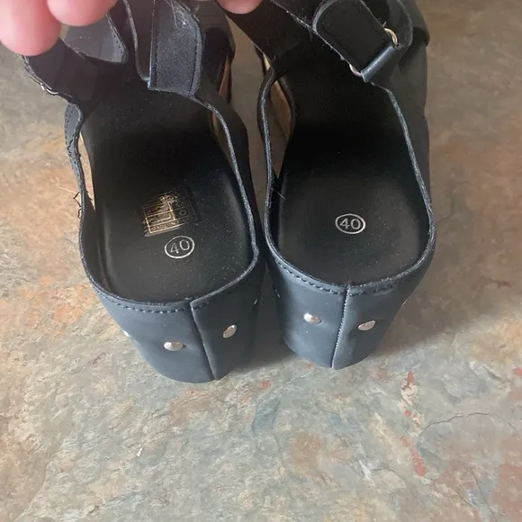 Women’s Black Slingback Wedge Sandals NWOT 9-9.5
