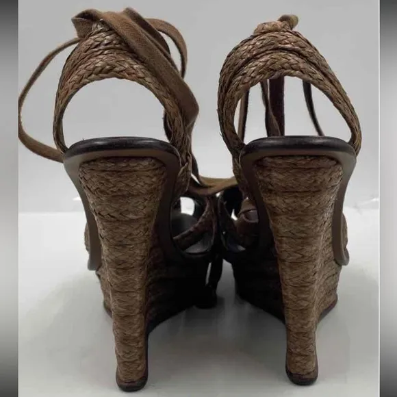 Women’s Bottega Veneta Platform Wedge Braided Wedge Sandals - Brown Size 39