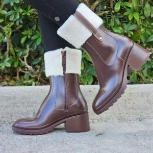 Women's Chunky Block Heel Ankle Boots Brown Color