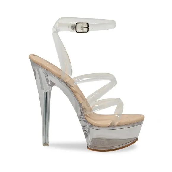 Women's Clear Stiletto High Heel Platform Sandals with Clear Straps