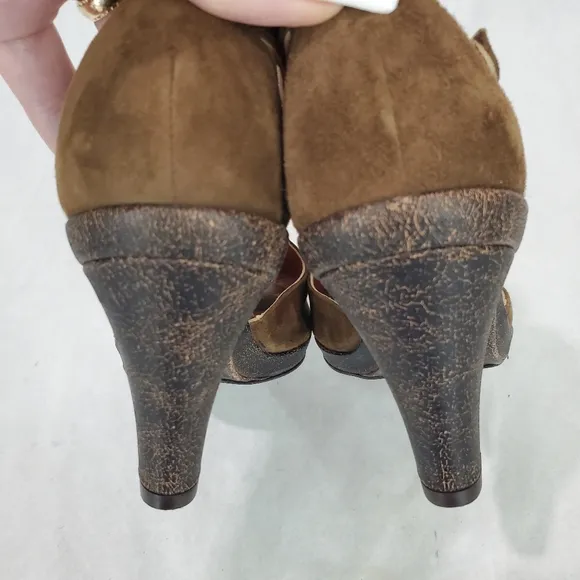 Womens Coclico Brown Suede Leather Peep Toe Heeled Dance Comfort Sandals Sz 36.5