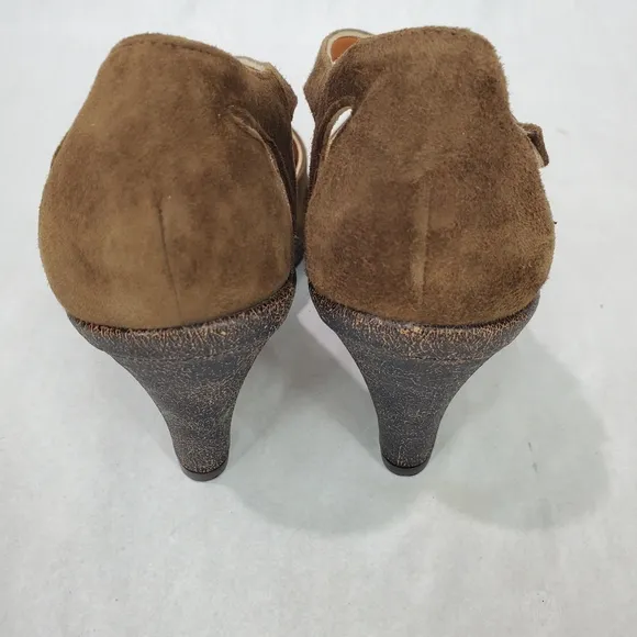 Womens Coclico Brown Suede Leather Peep Toe Heeled Dance Comfort Sandals Sz 36.5