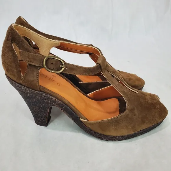 Womens Coclico Brown Suede Leather Peep Toe Heeled Dance Comfort Sandals Sz 36.5