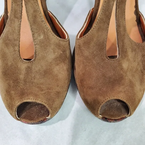 Womens Coclico Brown Suede Leather Peep Toe Heeled Dance Comfort Sandals Sz 36.5