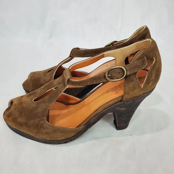 Womens Coclico Brown Suede Leather Peep Toe Heeled Dance Comfort Sandals Sz 36.5