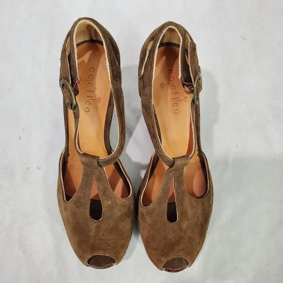 Womens Coclico Brown Suede Leather Peep Toe Heeled Dance Comfort Sandals Sz 36.5