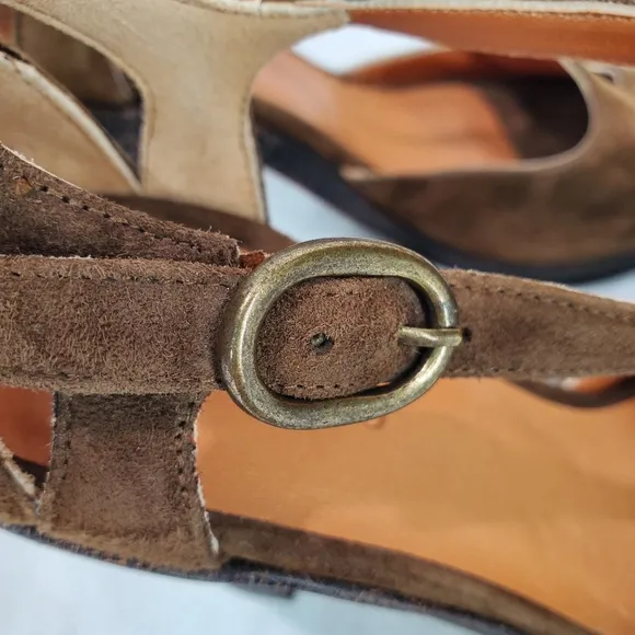 Womens Coclico Brown Suede Leather Peep Toe Heeled Dance Comfort Sandals Sz 36.5