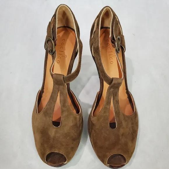 Womens Coclico Brown Suede Leather Peep Toe Heeled Dance Comfort Sandals Sz 36.5