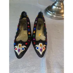 Women's J. Renee Black Suede Rhinestone Embellished Kitten Heels Size 7.5N