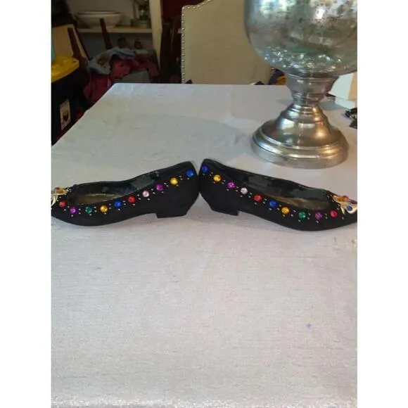 Women's J. Renee Black Suede Rhinestone Embellished Kitten Heels Size 7.5N