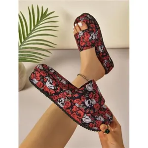 Women's Leopard Print Thick Sole Sloping Heel Sandals Lightweight Slippers