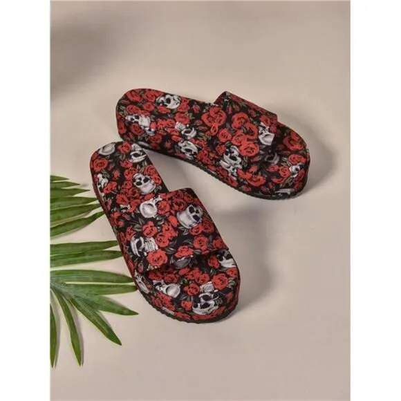 Women's Leopard Print Thick Sole Sloping Heel Sandals Lightweight Slippers