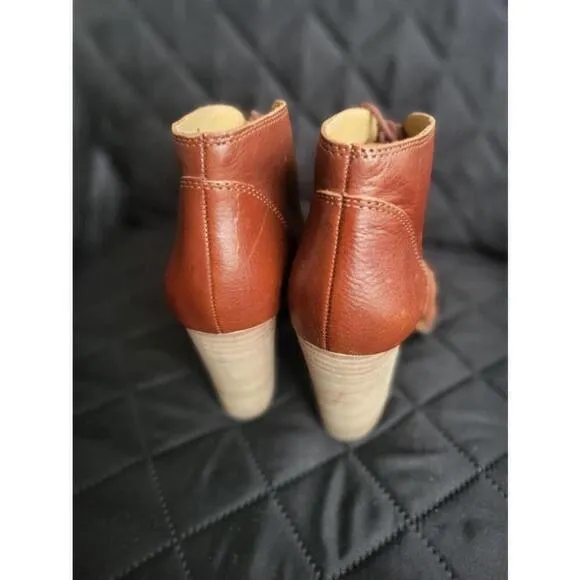 Women's Lucky Brand Brown Leather Lace Up Cut Out Wedge Sandals Size 8