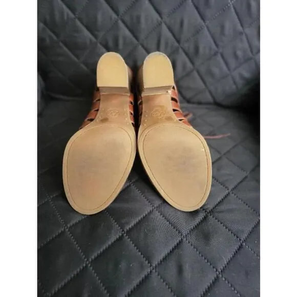 Women's Lucky Brand Brown Leather Lace Up Cut Out Wedge Sandals Size 8