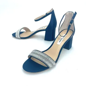 WOMENS NAVY SUEDETTE CRYSTAL BLOCK MID-HEEL ANKLE STRAP DRESS SANDAL NIB!