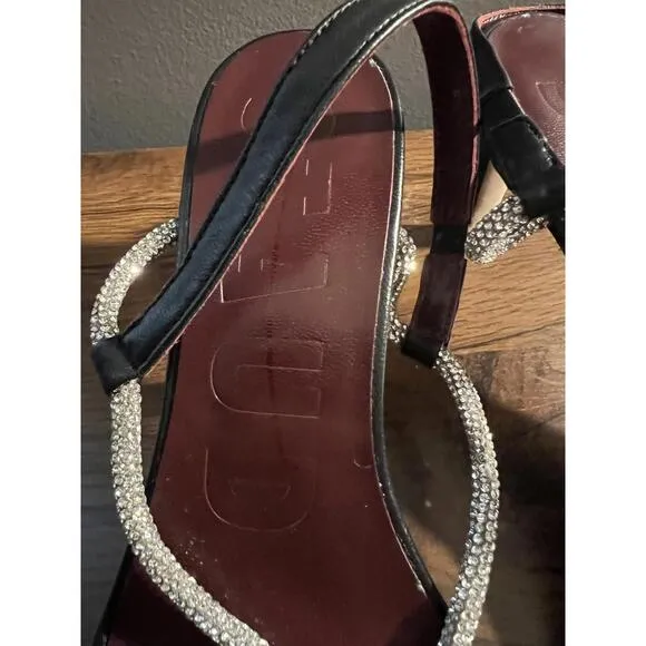 Women's Nicolette Rhinestone Slingback Strap Black High Heel Sandals SZ 39 US 9
