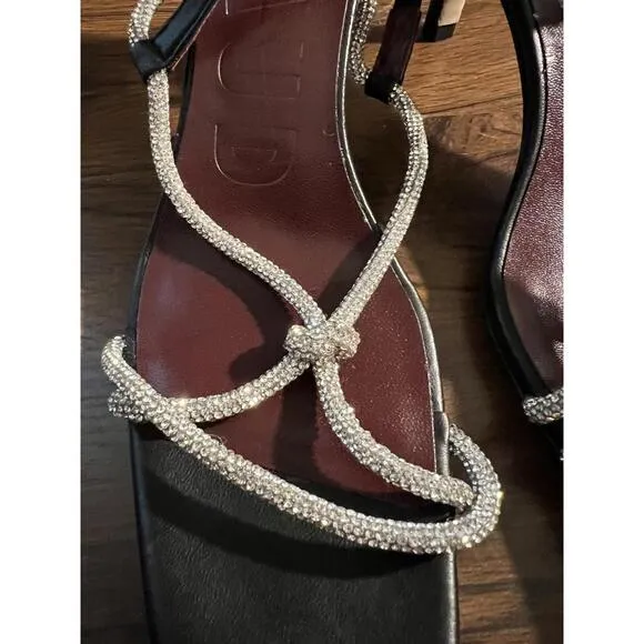 Women's Nicolette Rhinestone Slingback Strap Black High Heel Sandals SZ 39 US 9