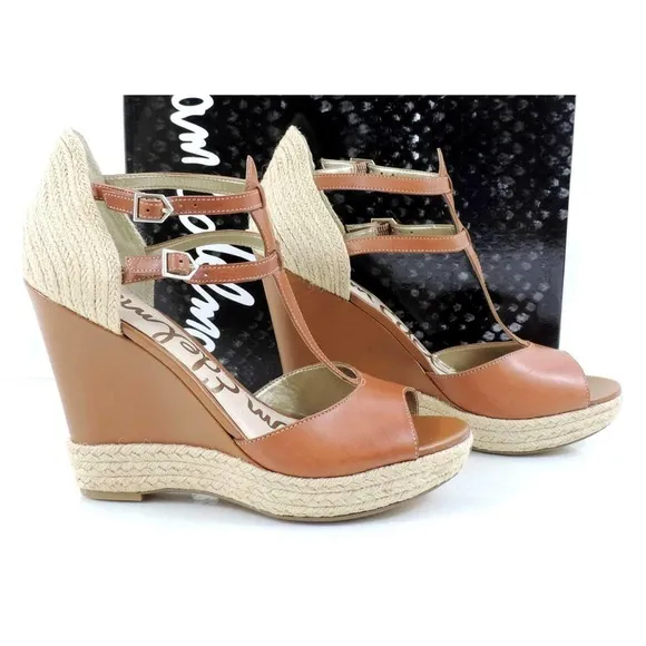 Women's Sam Edelman Katarina Espadrille Wedge T-Strap Sandals Saddle Tan Size 10