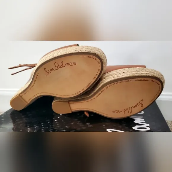 Women's Sam Edelman Katarina Espadrille Wedge T-Strap Sandals Saddle Tan Size 10