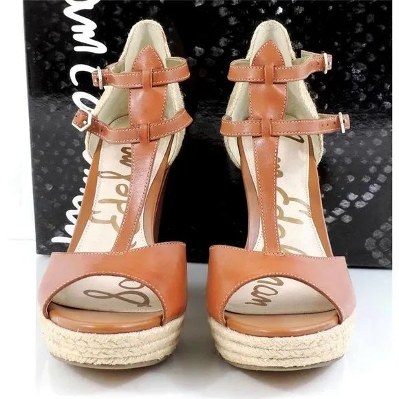 Women's Sam Edelman Katarina Espadrille Wedge T-Strap Sandals Saddle Tan Size 10