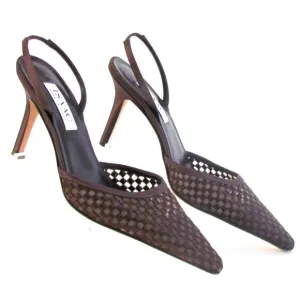 Women's Shoes Heels Designer Issac Brown Satin Fabric Slingbacks Heels 8.5 M