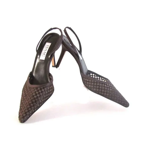 Women's Shoes Heels Designer Issac Brown Satin Fabric Slingbacks Heels 8.5 M