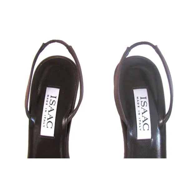Women's Shoes Heels Designer Issac Brown Satin Fabric Slingbacks Heels 8.5 M
