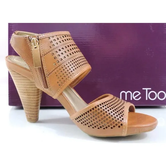 Women's Shoes Me Too Dixie 4 Leather Dress Heels Sandal Sandal Wood Tan Size 8.5