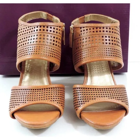 Women's Shoes Me Too Dixie 4 Leather Dress Heels Sandal Sandal Wood Tan Size 8.5