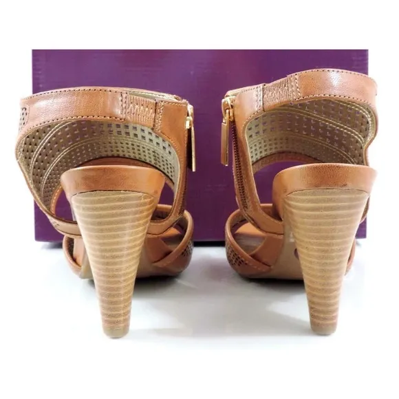 Women's Shoes Me Too Dixie 4 Leather Dress Heels Sandal Sandal Wood Tan Size 8.5