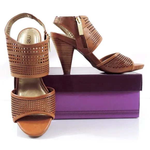 Women's Shoes Me Too Dixie 4 Leather Dress Heels Sandal Sandal Wood Tan Size 8.5