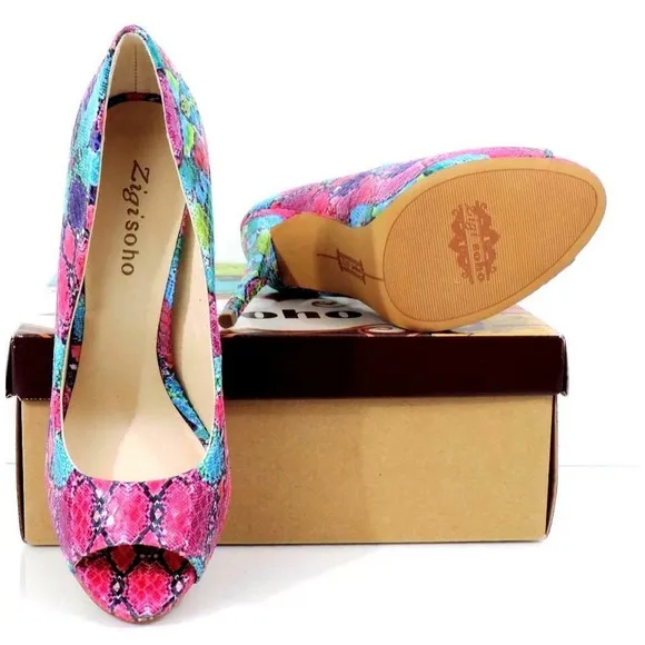 Women's Shoes Zigi Soho Banen Open Toe Pumps Heels Fushia Pink / Blue Size 7.5