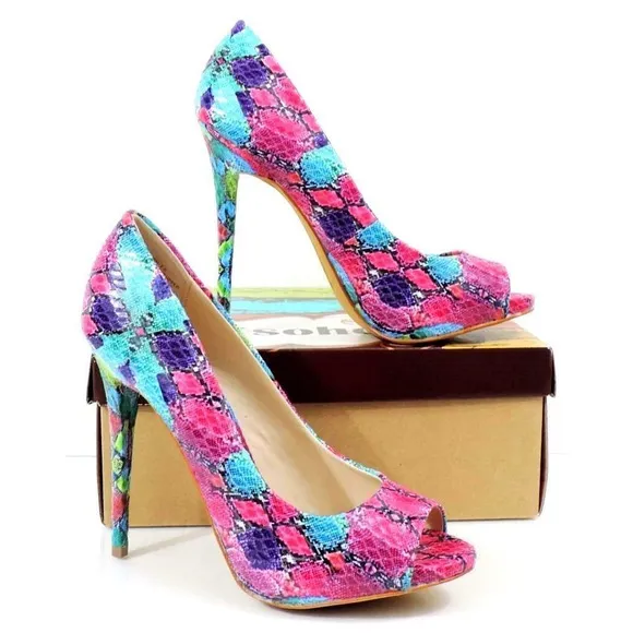Women's Shoes Zigi Soho Banen Open Toe Pumps Heels Fushia Pink / Blue Size 7.5