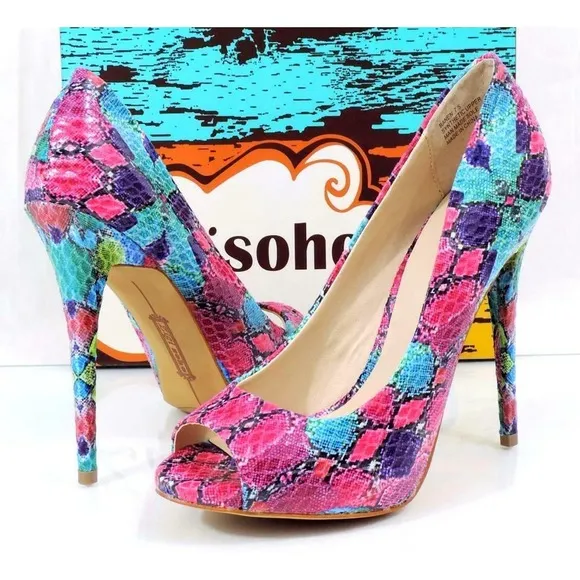 Women's Shoes Zigi Soho Banen Open Toe Pumps Heels Fushia Pink / Blue Size 7.5