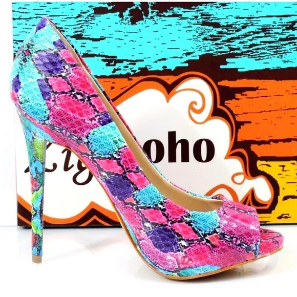 Women's Shoes Zigi Soho Banen Open Toe Pumps Heels Fushia Pink / Blue Size 7.5