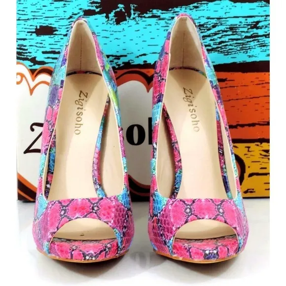 Women's Shoes Zigi Soho Banen Open Toe Pumps Heels Fushia Pink / Blue Size 7.5